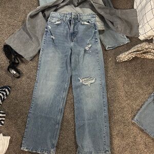 Light Blue Distressed Women’s Straight-Leg Jeans